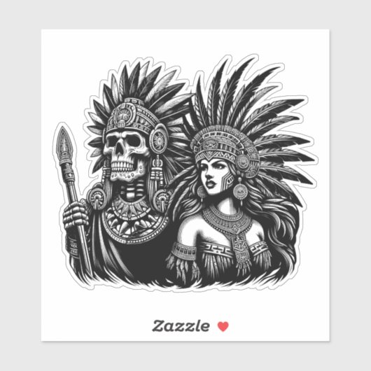 Sticker Aztec Skeleton Warrior avec Princess (Feuille)