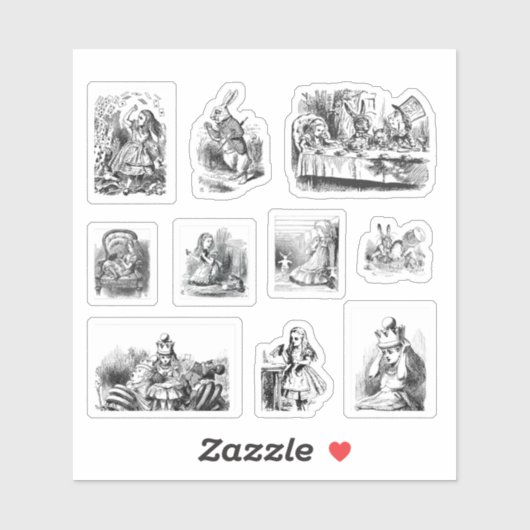 Sticker B&W illustrations Alice's Adventures in Wonderland (Feuille)