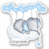 Sticker Baby Boy Elephant sur nuage avec Coeurs Bleus Viny (Devant)