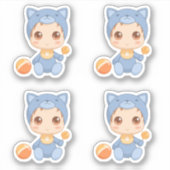 Sticker Baby Boy Girl Cat Jumpsuit Ensemble de 4 (Devant)