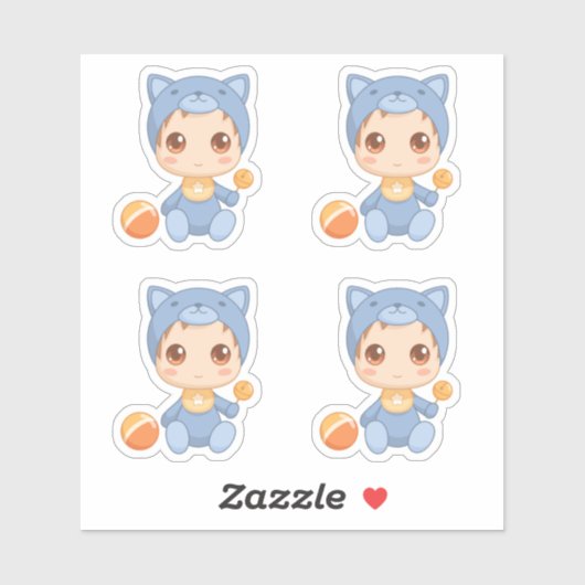Sticker Baby Boy Girl Cat Jumpsuit Ensemble de 4 (Feuille)