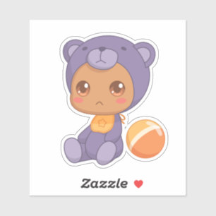 Sticker Baby Boy Girl Purple Bear Jumpsuit