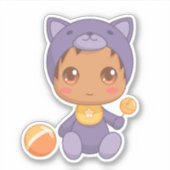 Sticker Baby Boy Girl Purple Chat Jumpsuit (Devant)