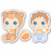 Sticker Baby Boy Twins Bear Jumpsuit (Devant)