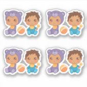 Sticker Baby Boy Twins Purple Bear Jumpsuit Ensemble de 4  (Devant)