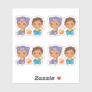 Sticker Baby Boy Twins Purple Bear Jumpsuit Ensemble de 4