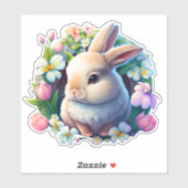 Sticker Baby Bunny parmi les fleurs colorées de printemps (Feuille)