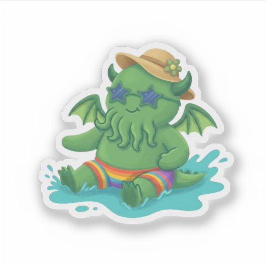 Sticker Baby Cthulhu frolicking in water (Devant)