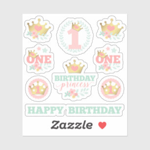 Sticker Baby Girl Premier anniversaire Princess Crown Pink