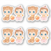 Sticker Baby Girl Twins Bear Jumpsuit Ensemble de 4 (Devant)