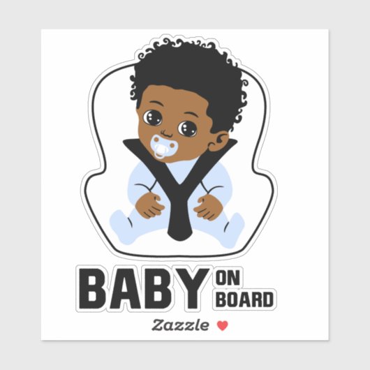 Sticker Baby On Board Car Seat African American Boy (Feuille)