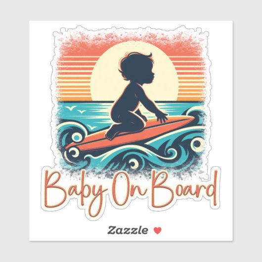 Sticker Baby On Board Surfboard, Baby Surfing, Surf Decal (Feuille)