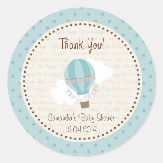 Sticker Baby shower à ballon à air chaud bleu (Devant)