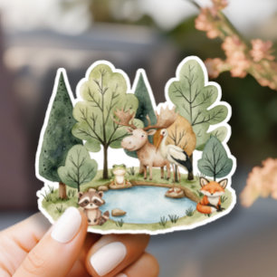 Sticker Baby Shower Animaux de la Forêt Bohème