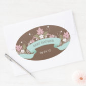 Sticker Baby shower Aqua à bannière fleurie (Enveloppe)