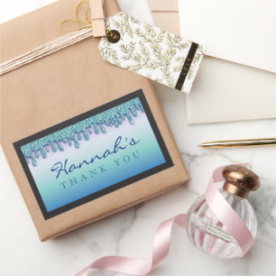 Sticker Baby shower Aqua Blue Sparkle Drippy