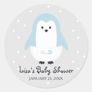 Sticker Baby shower Bébé Bleu Pingouin