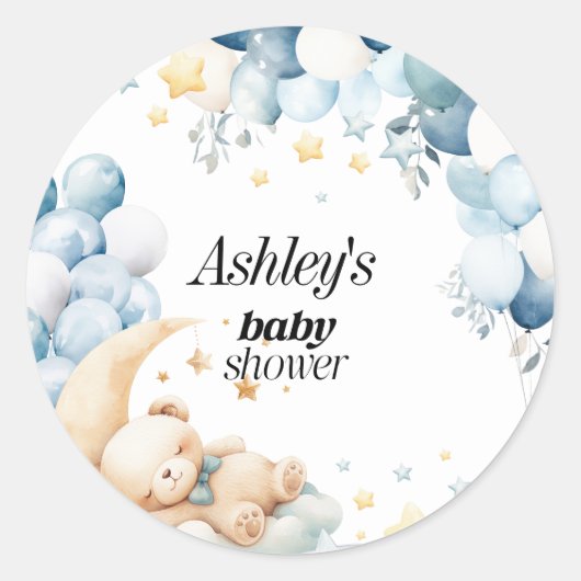Sticker baby shower Bleu Bear Ballons (Devant)