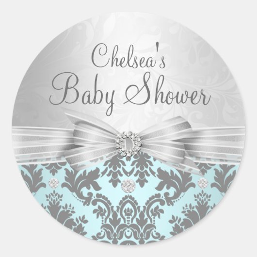 Sticker Baby shower bleu et argent Damask (Devant)