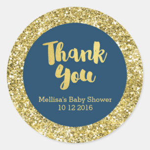 Sticker Baby shower bleu Gold Navy Merci Favoriser