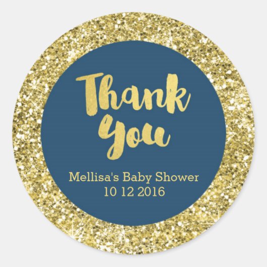 Sticker Baby shower bleu Gold Navy Merci Favoriser (Devant)