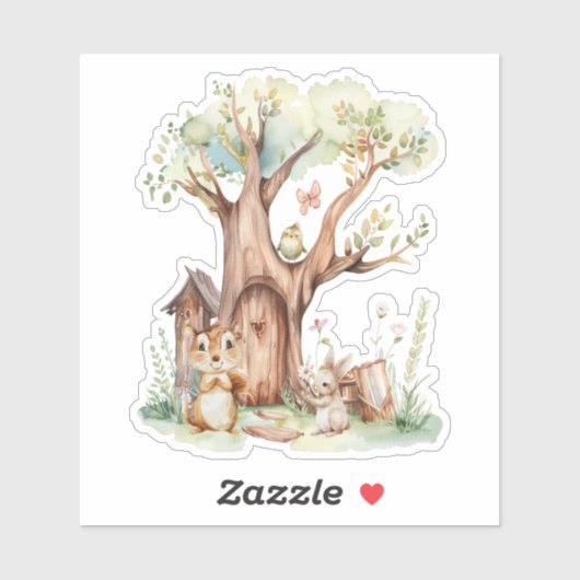 Sticker Baby shower Boho Animaux des bois (Feuille)