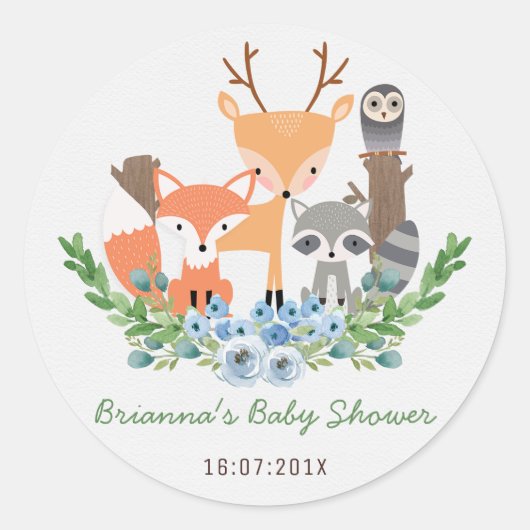 Sticker Baby shower Boys Woodland Animaux (Devant)
