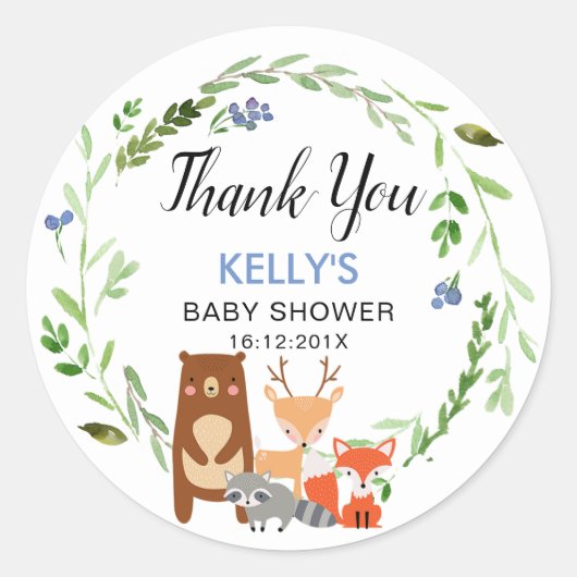 Sticker Baby shower Boys Woodland Animaux (Devant)