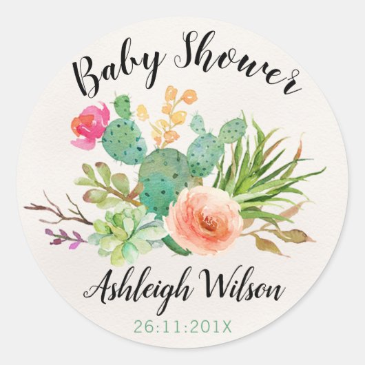 Sticker Baby shower Cactus Fiesta (Devant)