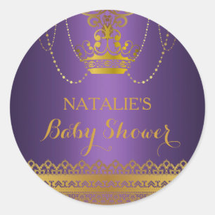 Sticker Baby shower Couronne violet et or