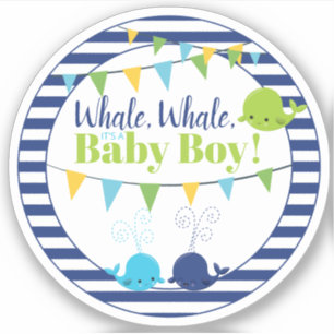 Sticker Baby shower de baleine mignonne pour bébé garçon N
