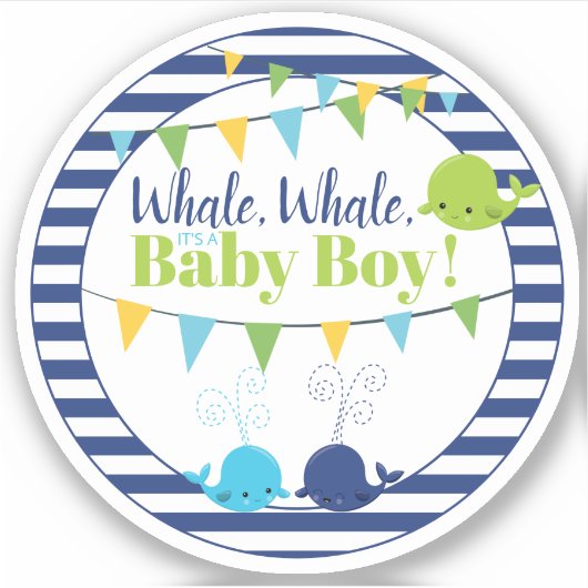 Sticker Baby shower de baleine mignonne pour bébé garçon N (Devant)