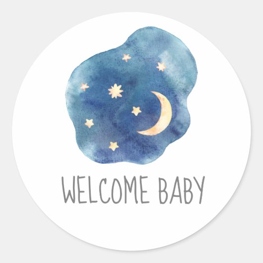 Sticker Baby shower de bienvenue Lune et étoiles (Devant)