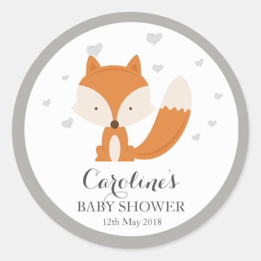 Sticker Baby shower de coeur Grey Fox Woodland Lov (Devant)