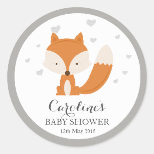 Sticker Baby shower de coeur Grey Fox Woodland Lov
