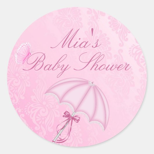 Sticker Baby shower de conception parapluie rose (Devant)