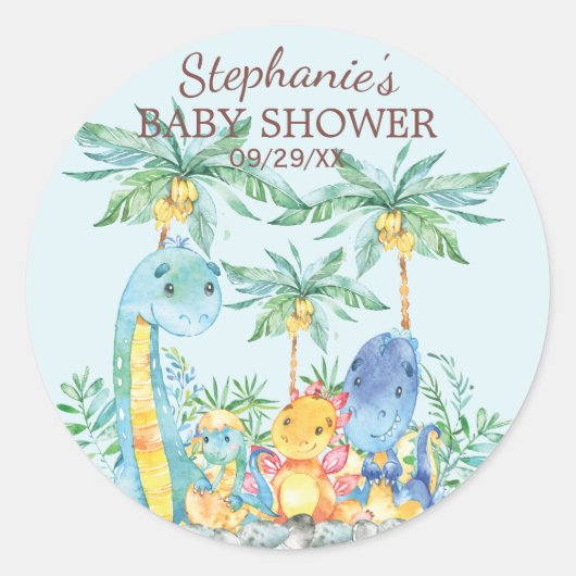 Sticker Baby shower de Dinosaures mignon Favoriser (Devant)