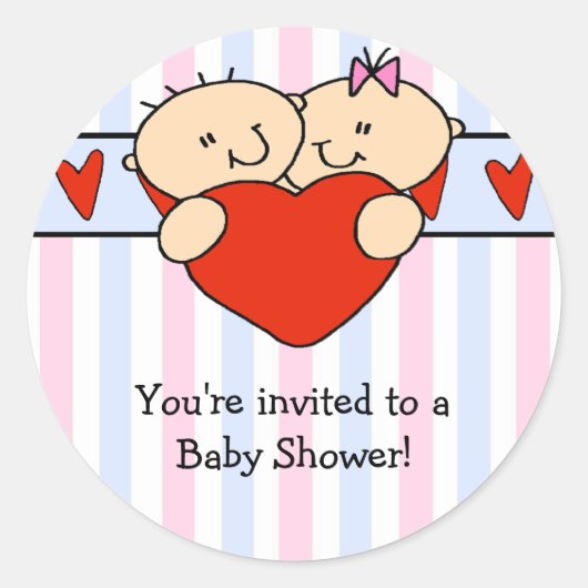 Sticker Baby shower de Pékin Twins & Heart (Devant)