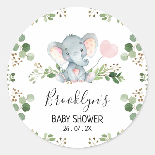 Sticker Baby shower Eléphant Balloon Rose (Devant)