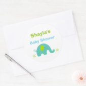 Sticker Baby shower éléphant bleu et vert Favorise (Enveloppe)