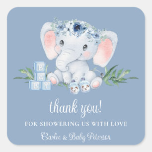 Sticker Baby shower Eléphant Floral bleu