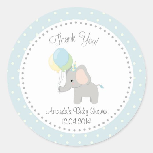 Sticker Baby shower Eléphant mignon (bleu) (Devant)
