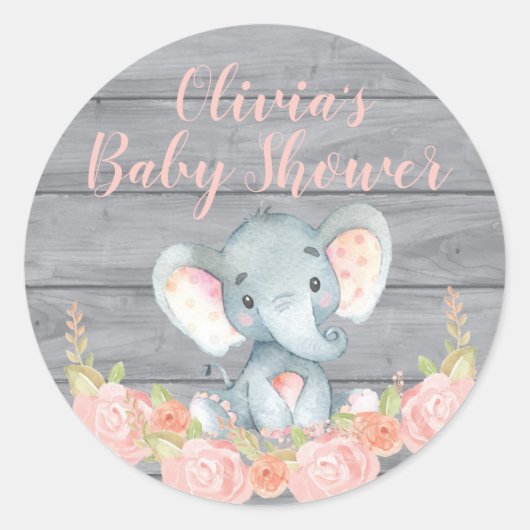 Sticker Baby shower Eléphant Rose (Devant)