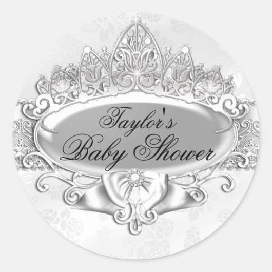 Sticker Baby shower en argent Tiara & Damask (Devant)