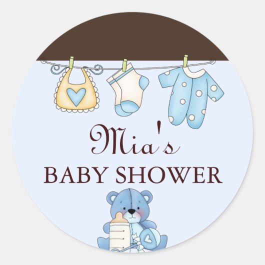 Sticker Baby shower en ligne bleue (Devant)