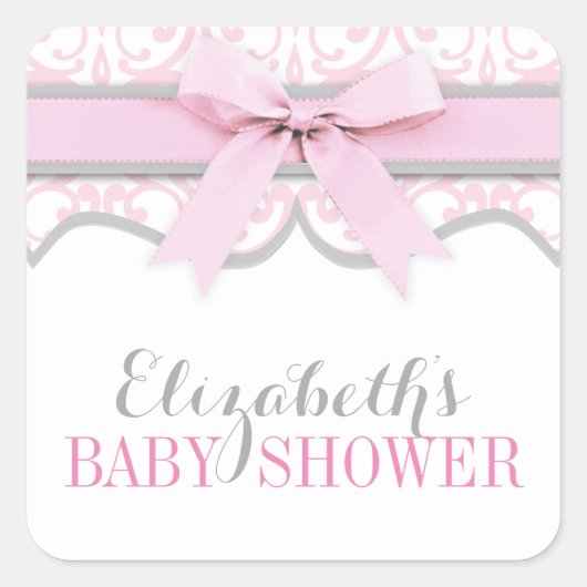 Sticker Baby shower en ruban rose du coeur Damask (Devant)
