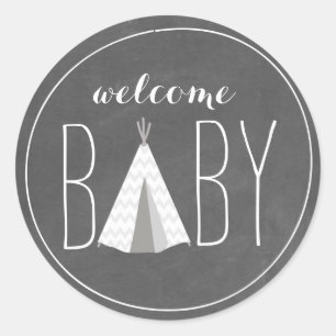 Sticker Baby shower en tipi blanc - tableau de bor