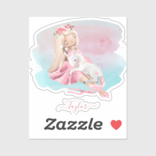 Sticker Baby shower Enchanté Fille Et Unicorne