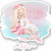Sticker Baby shower Enchanté Fille Et Unicorne (Recto)