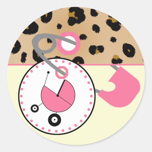 Sticker baby shower - Épingle Leopard & Pink (Devant)